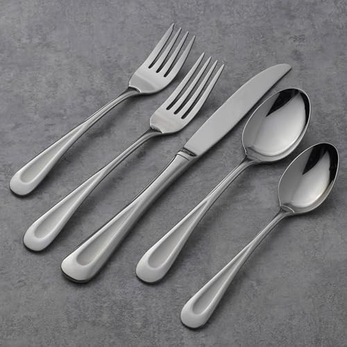 Oneida Silverware Set For 8, Satin Sand Dune 45-Piece Everyday Flatware Set with Serving Utensils,Service For 8, 18/0 Stainless Steel Silverware, Knives Spoons and Forks (Silver, 45 Piece) (Pack of 3) - size: 45 Piece (Pack of 3), style: 45-Piece Flatware