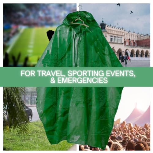 RAIN GUARD 10 Mil Vinyl Rain Poncho with Hood | Expanded 50" x 80" | Reusable Waterproof Protection | Adult Size | 2 Pack - color: Green