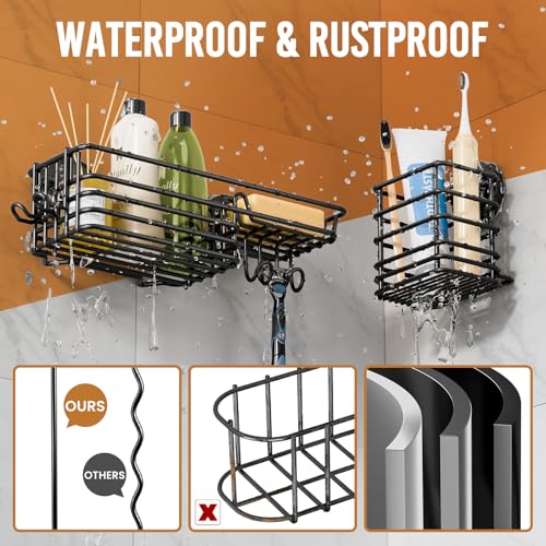 Shower Caddy Suction Cup, Bathroom Organizer for Inside Shower | Black Bathroom Organizer With Hook, Rustproof Shower Holder Storage, 3 Pack Shower Caddies, Heavy Duty Shower Basket - color: 3 × Dark Black