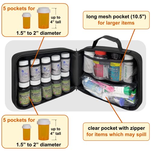 Large Pill Bottle Organizer & Medicine Bag, 2-Pack, Black - color: LG Black 2PK