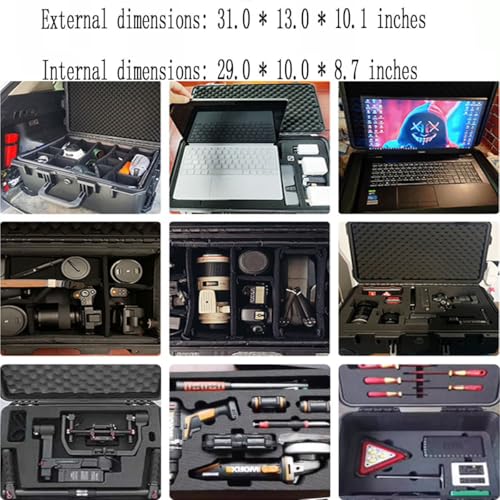 31" L x 12" W x 9" H Large Hard Case with Foam, Portable Rolling Hard Case with Wheels, Waterproof Shockproof Dustproof, Suitable for Cameras, Lenses, Camcorder, Instrument, Telescopes - size: 31 Inch