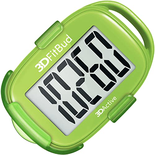 3DFitBud Simple Step Counter Walking 3D Pedometer by 3DActive with Clip, Lanyard Accurate Step Tracker Large Display, Easy to Use for Kids Men Women Adult Seniors Daily Step Tracking - A420S - color: Green