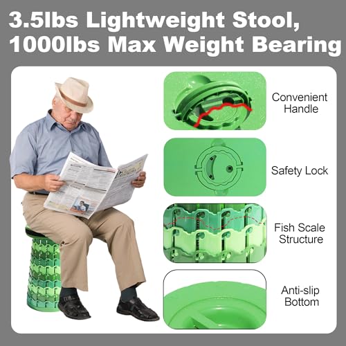 Upgraded 19.7"Portable Collapsible Folding Stool with Cushion Retractable Telescoping Foldable Stool for Adults Heavy Duty Camping Sturdy with Max Load Capacity 1000lbs for Outdoor Fishing Hiking BBQ - color: Bamboo, size: XX-Large