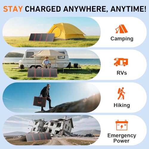 DOKIO 200W Portable Foldable Solar Panel Kit for 12V Battery Charging | Folds to 20 x 27 in and weighs 9.7 lb; includes controller and dual USB; for 12V batteries, power stations and camping.
