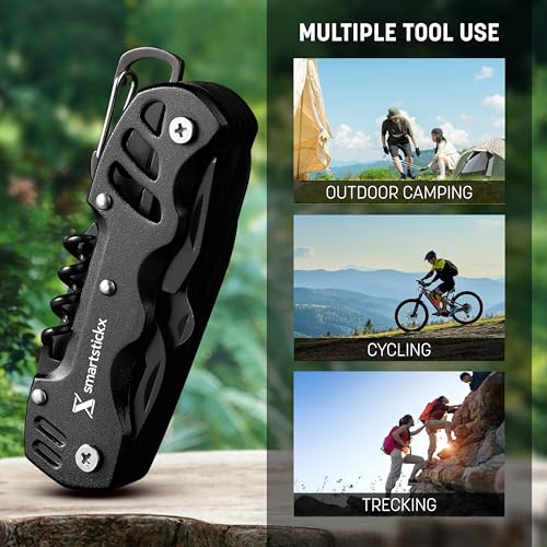 16 In 1 Multi tool Pocket Knife multitool Military Grade Steel: Swiss Style | Multi Functional Small Folding Knife with Keychain, Easy to Carry, Wine/Bottle opener , scissors , saw screwdrivers - Black - color: Black