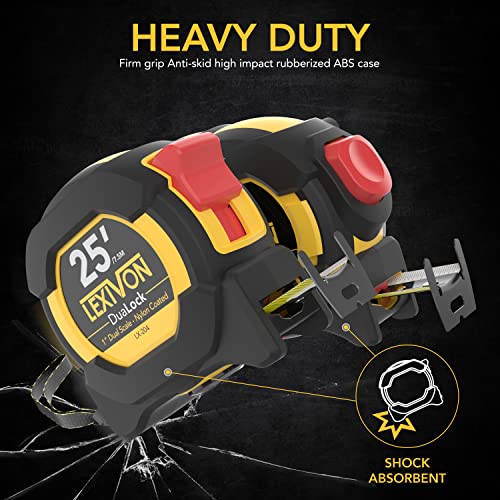 LEXIVON [4-Pack] 25Ft/7.5m Tape Measure, DuaLock & AutoLock | 1-Inch Wide Blade with Nylon Coating, Matte Finish White & Yellow Dual Sided Rule Print | Ft/Inch/Fractions/Metric (LX-204X2) - size: 4PK-25FT DuaLock & AutoLock