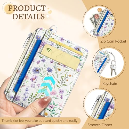 Kelvoris Credit Card Holder Small Wallet Women, Slim RFID, Flowers - color: Purple Flower
