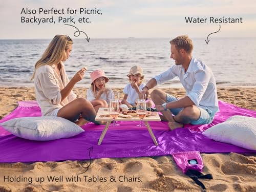 WEKAPO Beach Blanket Sandproof Waterproof, Extra Large Beach Mat, Oversized & Compact Sand Free, Quick Drying Beach Essentials for Vacation, Cruise, Picnic & Camping with Stakes - color: Berrypurple, size: 7x7 FT (1～3 person)