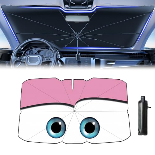 Windshield Sun Shade 2025 Car Accessories 100% Blackout Car Front Windsow Shades Umbrella Automotive Sun Visor Block Heat Insulation Protection (Pink Eyes) - color: Pink