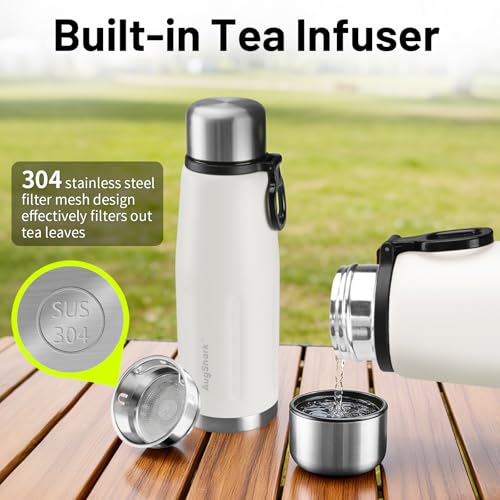 27oz Vacuum Insulated Stainless Steel Thermoses with Foldable Handle & Leakproof Lid, Slim Travel Coffee Cup for Hot/Cold Drinks, Fits Car Cup Holders - color: White-01-27oz
