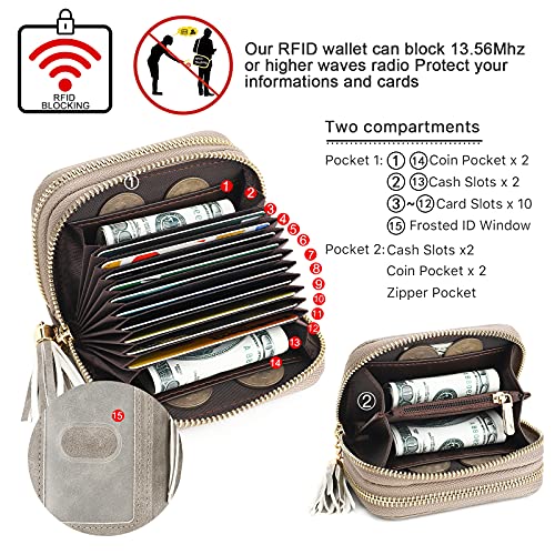 APHISON RFID Credit Card Holder Zipper Card Case Keychain Small Wallet for Women 1942-2 GRAY - color: B-GRAY-2（double zip）