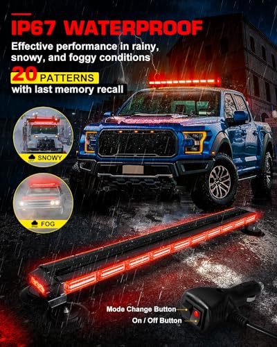 42" 206 LED Rooftop Strobe Flashing Light Bar Double Side Emergency Hazard Warning Beacon Lights w/Magnetic Base for Safety Construction Vehicles Trucks Pickup Snowplow - color: #03 Red