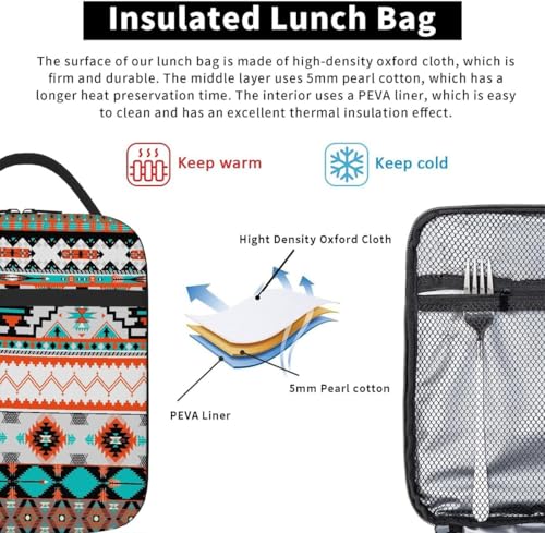 Pardick Aztec Pattern Tote Lunch Box Insulated Lunch Bag Tote Cooler Freezable Meal Prep Bag Waterproof Leakproof Cooler Lunch Container For Picnic Office - color: Aztec