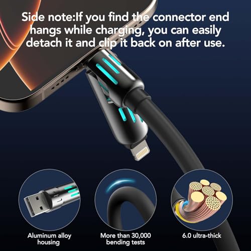 MFish 2-Pack 240W 4-in-1 Multi Charging Cable, Black+Grey, 6.6FT | Carrying Case, USB-A & USB-C to USB-C/Lightning, For iPhone 17/16/15/14, MacBook, iPad, Laptop, Samsung S25/S24 - color: Black+Grey, size: 2-Pack 6.6FT