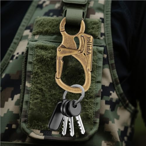 Ahiller Double Lock Carabiner Clip, Tungsten Steel Tip Keychain for Outdoor - color: Brozne-4P
