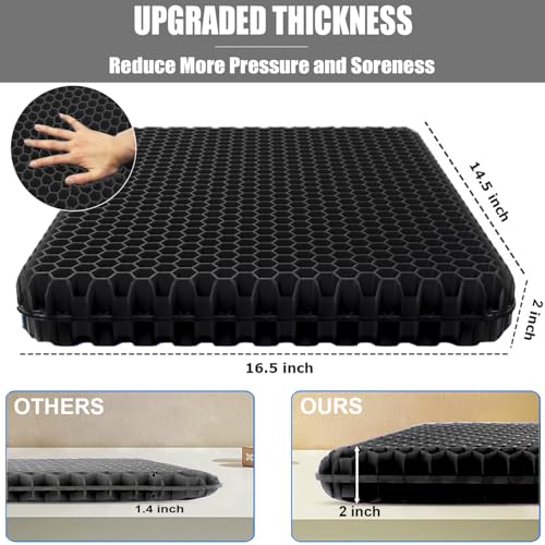 2" Extra Thick Gel Seat Cushion for Long Sitting Pressure Relief - color: Black, size: Extra Thick - 16.5×14.5×1.96inch