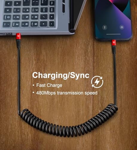 USB C to Lightning Cable 6FT 2Pack, Coil iPhone Charger USB C Fast Charging | for Car [Apple MFi Certified] Coiled Short iPhone Cord Compatible with iPhone14/13/12/11 Pro Max/iPad/CarPlay-Red - color: Red, size: 6FT, style: Usb C to Lightning