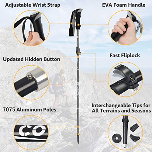 Covacure Hiking Poles Collapsible Lightweight-Aluminum 7075 Trekking Poles - color: Black (110-130cm)