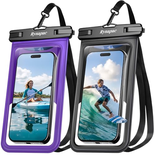 Rynapac Waterproof Phone Pouch 2 Pack, Waterproof Phone Case, [Up to 8.5''] | Face Unlock, Touchscreen, Durable IPX8 Dry Bag for iPhone 17 16 15 Pro Max, Includes Lanyard, Beach & Cruise Essentials 2026 - color: [Black + Purple]