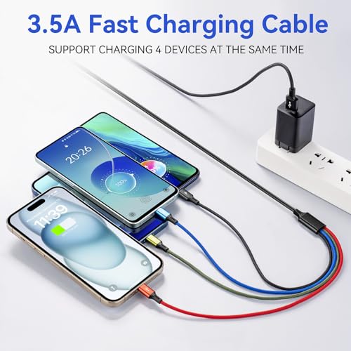 4 in 1 Multi Charging Cable ,3.5A Multiple Charger Cord Braided,2Pack 4Ft - color: Black