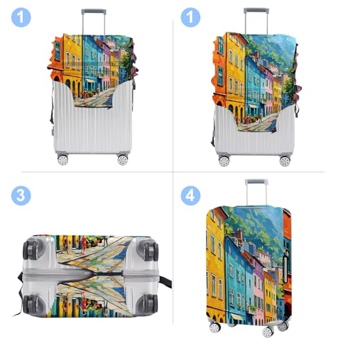 Colorful Houses Luggage Cover Washable Suitcase Cover Protector Fit 24-26 Inch Luggage Durable Travel Bag Cover with Zipper Closure M - color: Colorful houses, size: M(24-26inch suitcase)