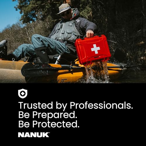 NANUK 910 Waterproof First Aid Box Empty with Lid Organizer & Dividers – Durable Medical First Aid Organizer Case, IP67-Rated, Dustproof, Impact-Resistant, Floats (14.3” x 11.1” x 4.7”) – Red - size: 910 - With Organizer
