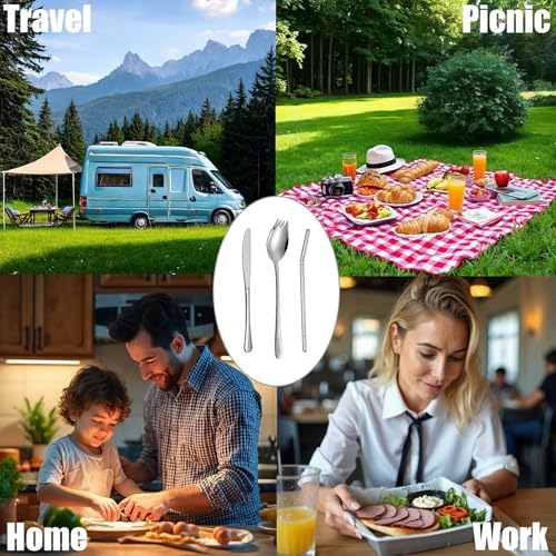 Travel Utensils Set with Case, 6-Piece 18/8 Stainless Steel Cutlery Set | Silent & Dishwasher Safe, Portable for Camping, Office, Home Kitchen