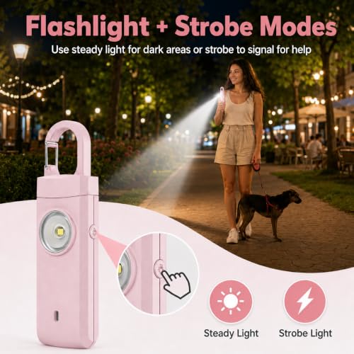 Rechargeable Personal Alarm for Women - Travel College Dorm Essentials - color: Light Pink