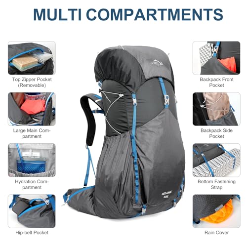 IX INOXTO 55L Internal Frame Waterproof Hiking Camping Backpack with 3L Water Bladder and Rain Cover, Large Lightweight Travel Daypack Rucksack for Climbing (Dark Gray) - color: Dark Gray