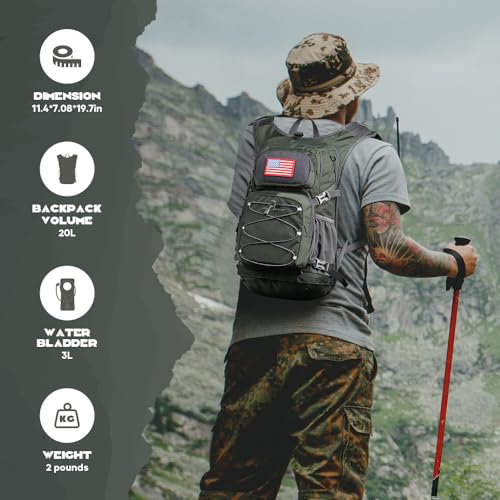 Maelstrom Lightweight Hydration Hiking Backpack with 2L/3L Water Bladder | BPA-free, High Flow Bite, Insulated Compartment, Reflective Strip, Utility Pockets, Perfect for Running, Cycling, Marathon - color: 3.Olive Green, size: 3L Bladder