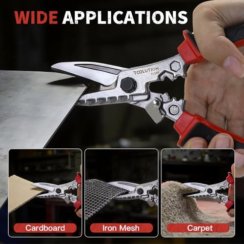Electrician Utility Scissors Metal Cutting Tool Tin Snips | Heavy Duty with Cable Cutter, Crimping Tool & Hex Wrench Safety Lock for Sheet Metal, Hardware Cloth, Carpet, Cardboard