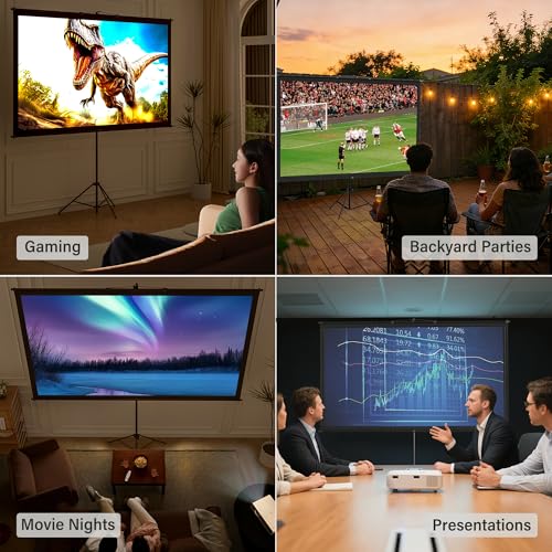 Projector Screen with Tripod Stand, Easy Setup Indoor Movie Screen, Lightweight Foldable Projection Screen for Camping, Home Theater, 100in, 16:9 4K - size: 100inch