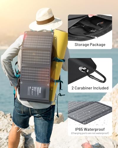 GOODaaa 30W Portable Solar Panel with Three Outputs, USB QC 3.0 Fast Charging Foldable Solar Charger, IP65 Waterproof Panels for Outdoor, Dual USB & One DC Charger for Phones, Tablet, Power Station - size: 30W