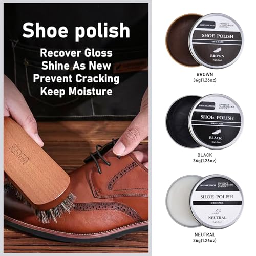 RAPSAKEMOH Shoe Polish Kit, Horsehair Brush Shoe Shine Kit For men - color: Dark Brown