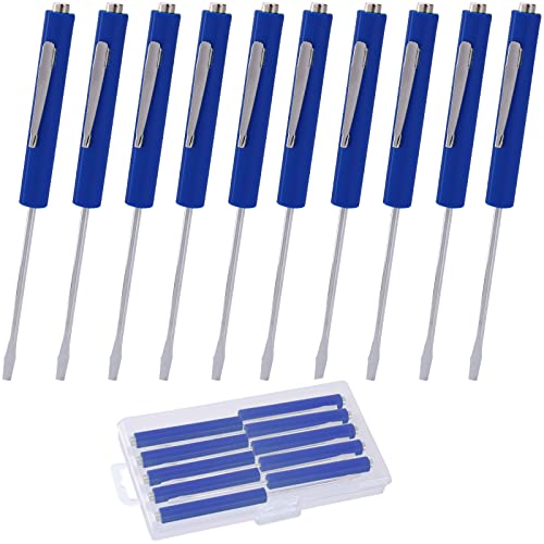 Pocket Screwdriver with Magnet 10PCS Mini Magnetic Screwdriver Set | Small Flat Head Screwdriver with Clips - Mini Magnetic Pocket Screwdriver Set with Case for Automotive Techs, Electricians - color: Blue