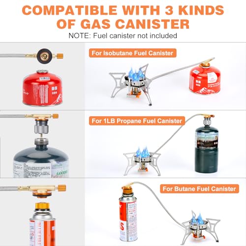 WADEO 6800W Windproof Camping Stove, Backpacking Stove with Piezo Ignition and Fuel Canister Adapters, Camping Gas Stove for Outdoor Backpacking Hiking and Picnic