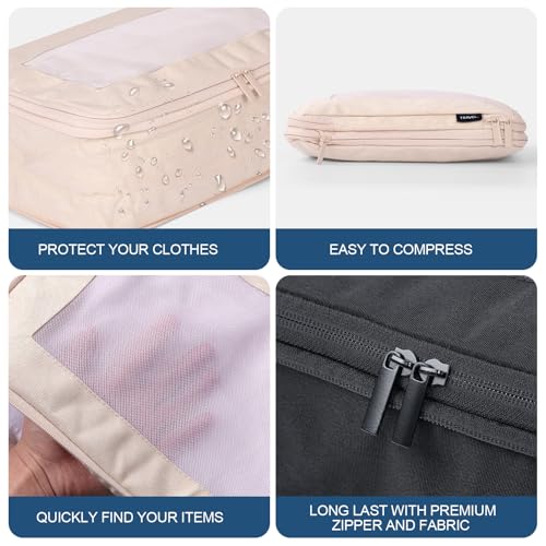Compression Packing Cubes - Travel Organizer Bags for Suitcases and Luggage, Eco-Friendly Fabric (5-Pack) (Beige) - color: Beige