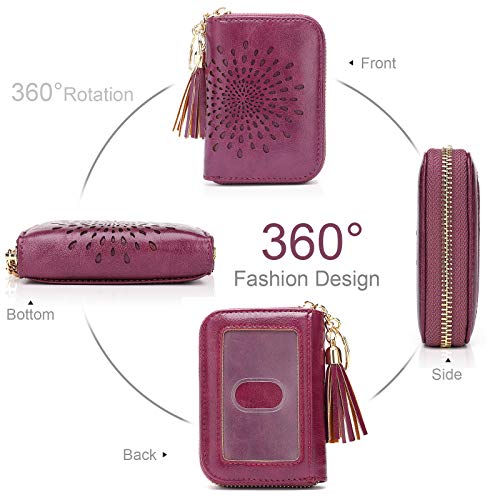 APHISON RFID Credit Card Holder Zipper Card Case Keychain Small Wallet for Women 1927 PURPLISH-RED - color: 0-PURPLISH-RED(single zip)
