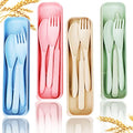 Reusable Travel Utensils Set with Case, 4 Sets Wheat Straw Portable Knife Fork Spoons Tableware, Eco-Friendly BPA Free Cutlery for Kids Adults Picnic Camping Utensils(Green, Beige, Pink, Blue) - color: 4 Sets - Green, Beige, Pink, Blue