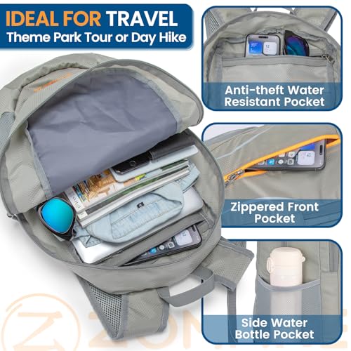 ZOMAKE Lightweight Packable Backpack 25L, Foldable Hiking Daypack - color: Silver Grey, size: 25L