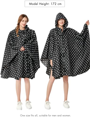 ANYOO Waterproof Rain Poncho Lightweight Reusable Hiking Hooded Coat Jacket for Outdoor Activities - color: F Dot Black