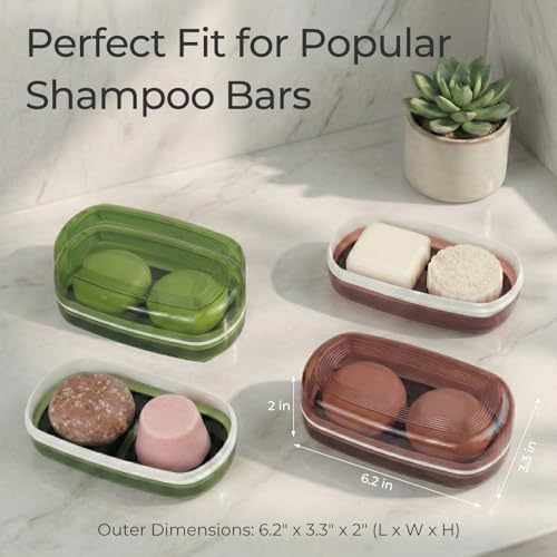 AIMAIAIMAI Shampoo Bar Holder Travel Case for Two Bars – Compatible with Most Solid Shampoo & Conditioner Bars, Large Soap Container for Bathroom or Travel (Green Style A-Large) - color: Green Style A-large