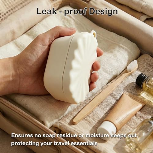 Silicone Travel Soap Case, Leak Proof Soap Dish Holder with Drainage, Shower Container for Kitsch Shampoo Bars & Standard Soaps Traveling Accessories for Gym Camping (White, Square) - color: White