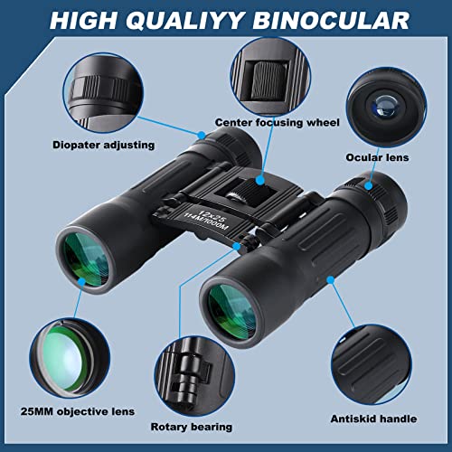 12x25 Mini Binoculars, Portable Compact Binoculars for Adults Kids | Compact Binoculars, Suitable for Bird Watching, Hunting, Travel, Sporting Events and Theater - size: 12X25