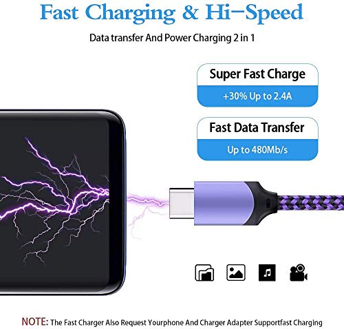 Type C Charger,5Pack Premium 6FT Braided USB A to USB C Cable Android Charger Cord Fast Charger for Samsung Galaxy S23 Ultra A14 A13 A23 A33 A53 A73 S22 S21 S20 S10 S9 S8 Plus Note 20 Ultra,LG G8 V60 - color: White,Blue,Rosered,Purple,Green