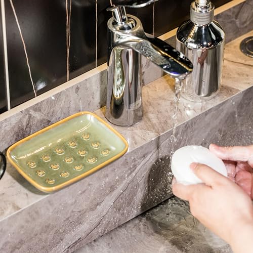 Soap Dish for Shower, Ceramic Soap Dish for Large Soap Bars, Non-Slip Soap Holder & Saver Tray with Floating Point Design for Bathroom, Shower, Kitchen Sink, Save Soap Loss (Pack of 2) - color: Green, size: Floating Point Design (Pack of 2)