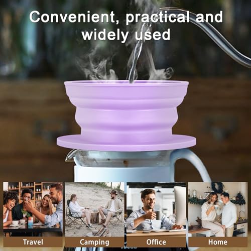 3 Pack Collapsible Travel Pour Over Coffee Maker Camping, Paperless Travel Collapsible Pour Over Coffee Dripper Kit, Silicone Reusable Coffee Strainer Pour Over Cup - color: Green+Blue+Purple