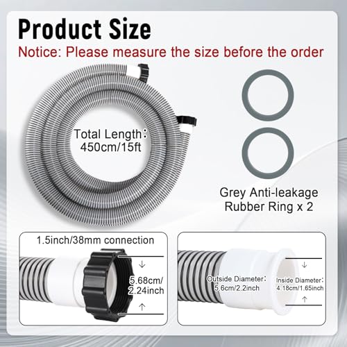 1 Pack 1 1/2 Pool Hose for Above Ground Pools 15ft Long Pool Pump Replacement Filter Hoses 1.5" EVA Swimming Pools Filter Hose for Filters Pumps, Saltwater Systems and Sand filters (Black) - color: Black