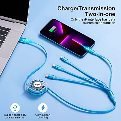 Multi Charging Cable 4A,Retractable Charger Cable 4 in1 Multi Charging Cord | [2Pack 4Ft] Fast Charger Cord with Lightning/Type C/Micro USB Port for Cell Phones,iPhone,iPad,Samsung Galaxy,PS,Tablets