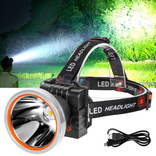 Lokilo Ultra-Bright LED Headlamp,High Lumen Rechargeable and Waterproof Headlight with Adjustable Headband for Night Work and Outdoor Use (Silver-Yellow Light) - color: Silver-Yellow light